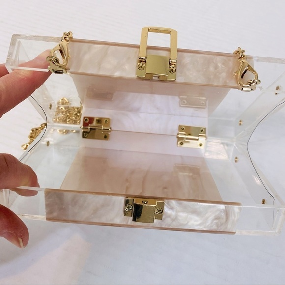 Acrylic Crossbody Clutch Box Handbag W/Marbling Detail 7” x 4” x 2” - Picture 6 of 6